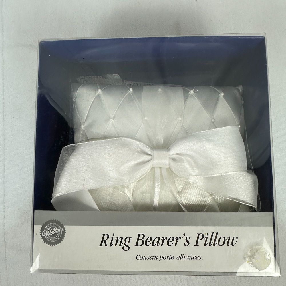 Wilton Satin Ring Bearers Pillow With Ribbon & Lace Accent White